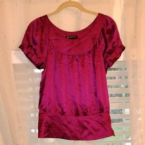 INC INTERNATIONAL Pink/fuchsia Round Neck 100% Silk Short Sleeve Blouse, Size: 8
